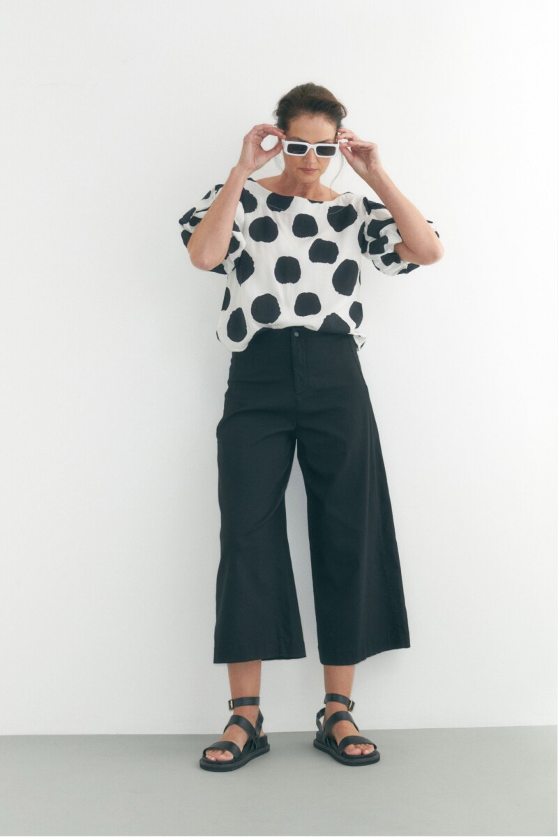 Pantalón culotte de pierna ancha negro
