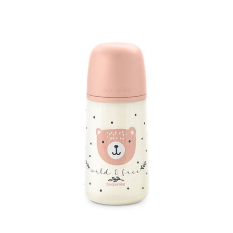 BIBSX3-6 Mamadera Biberón Anticólico Sx Pro Fisiológico 270 Ml 3-6m Suavinex - Oso Rosa