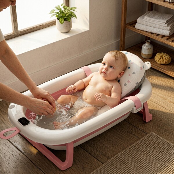 Bañito Plegable Cambiador Baño Con Sensor Temperatura Bañera Bebes Ducha Banito Imback Color Rosa Bañito Plegable Cambiador Baño Con Sensor Temperatura Bañera Bebes Ducha Banito Imback Color Rosa