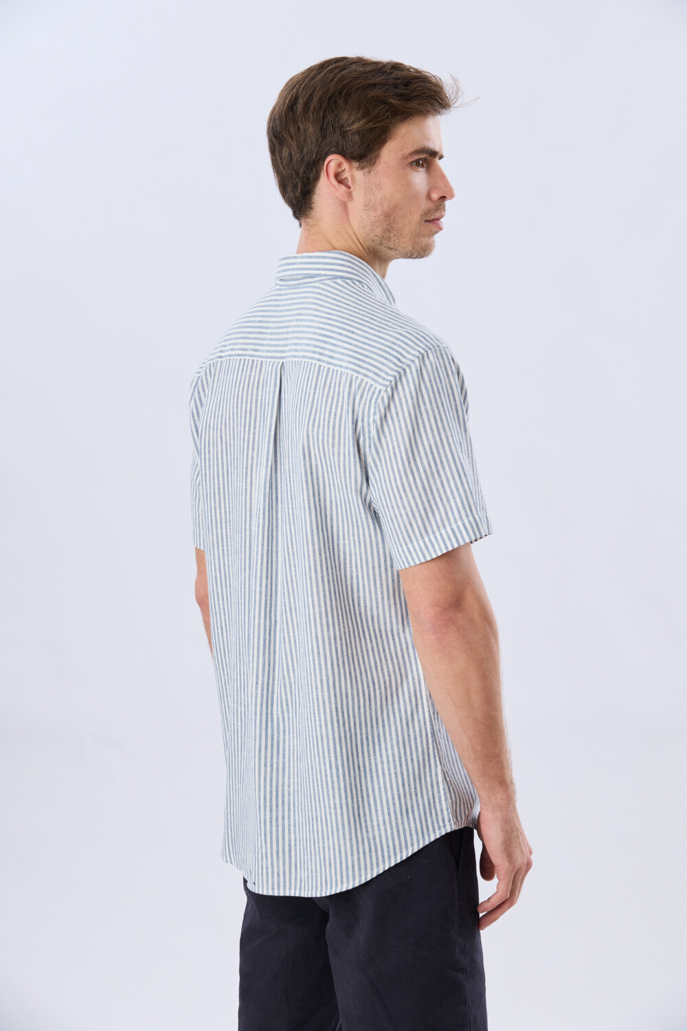 CAMISA RAYADA DE LINO Denim