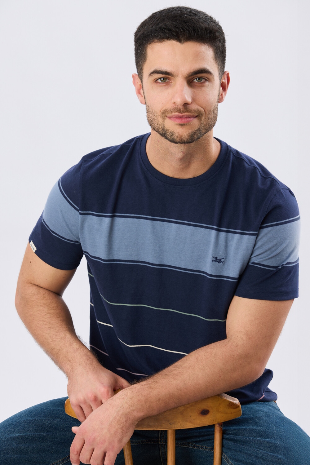 REMERA RAYADA DE ALGODÓN Azul