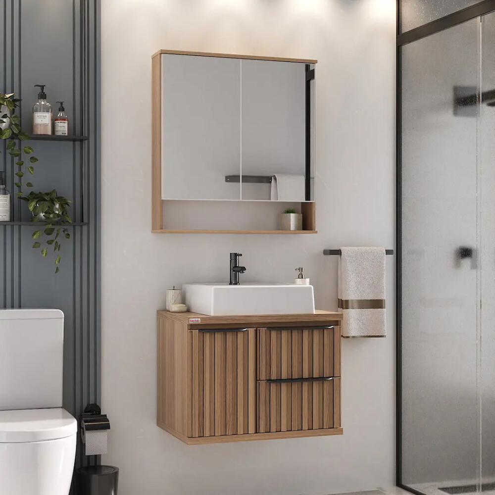 MUEBLE DE BAÑO SUSPENDIDO CECILIA 78 CM COLOR NOGAL Mueble De Baño Suspendido Cecilia 78 Cm Color Nogal