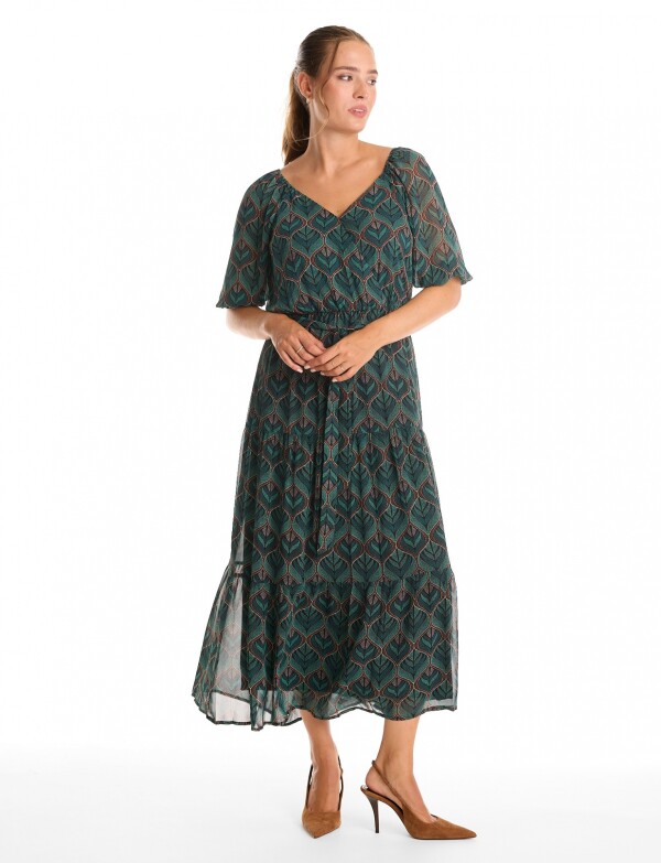 Vestido Gasa & Volados VERDE/MULTI