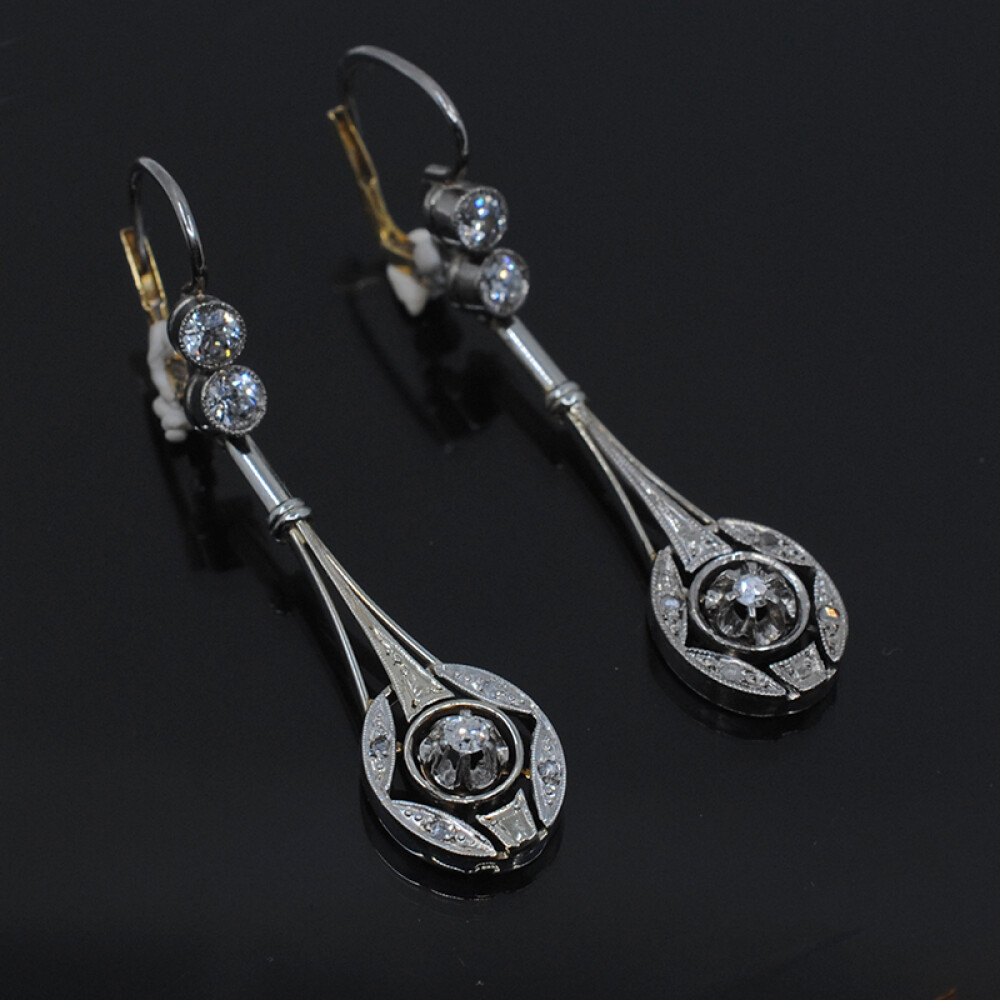 Caravanas antiguas en oro 18k de 2 tonos, brillantes y diamantes Caravanas antiguas en oro 18k de 2 tonos, brillantes y diamantes