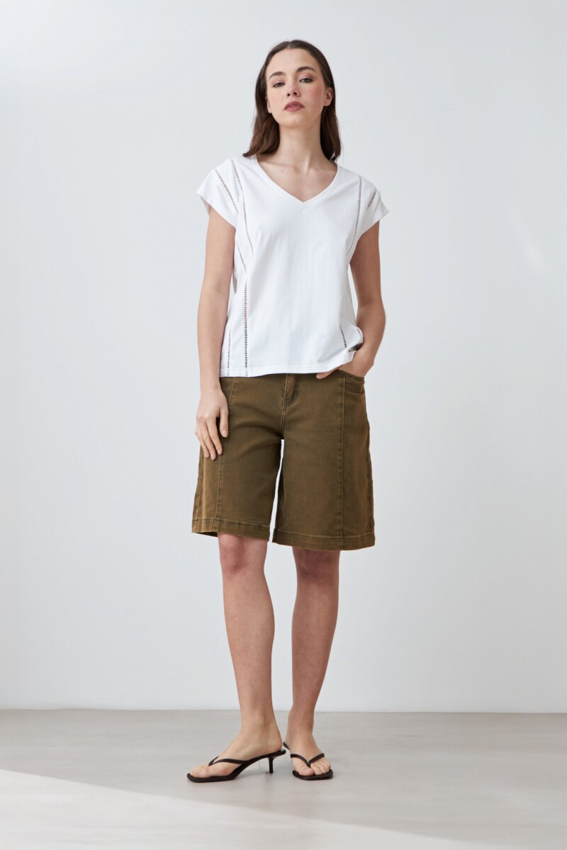 Remera escote en V con vainillas blanco