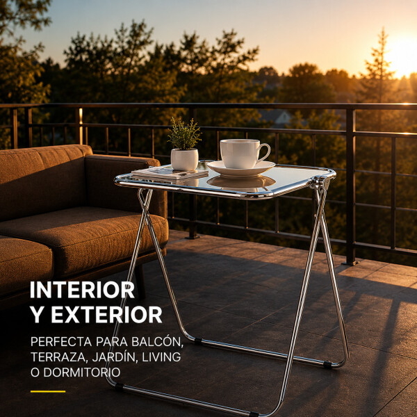 Mesa ComboHome Plia Acrílico Metal Plegable 65x50 Premium Plateada