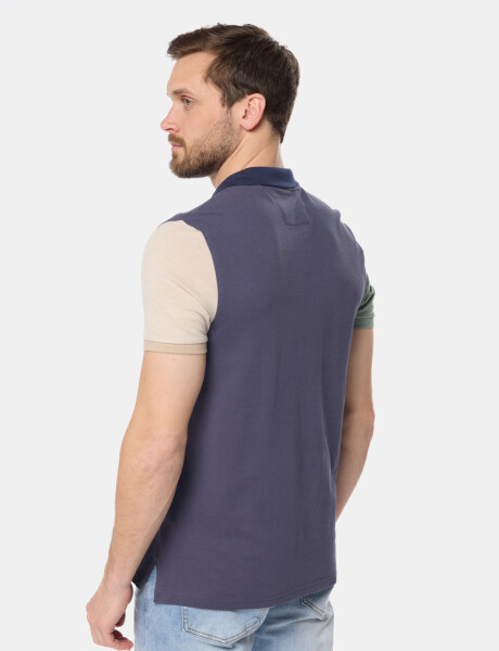REMERA POLO COMBINADA PIQUÉ Azul