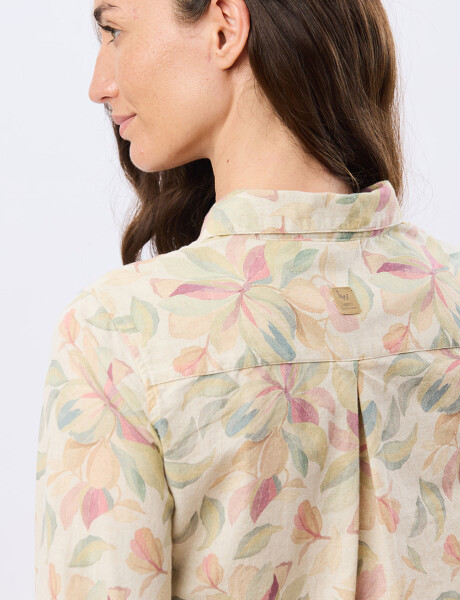 CAMISA DE LINO ESTAMPADA Coral