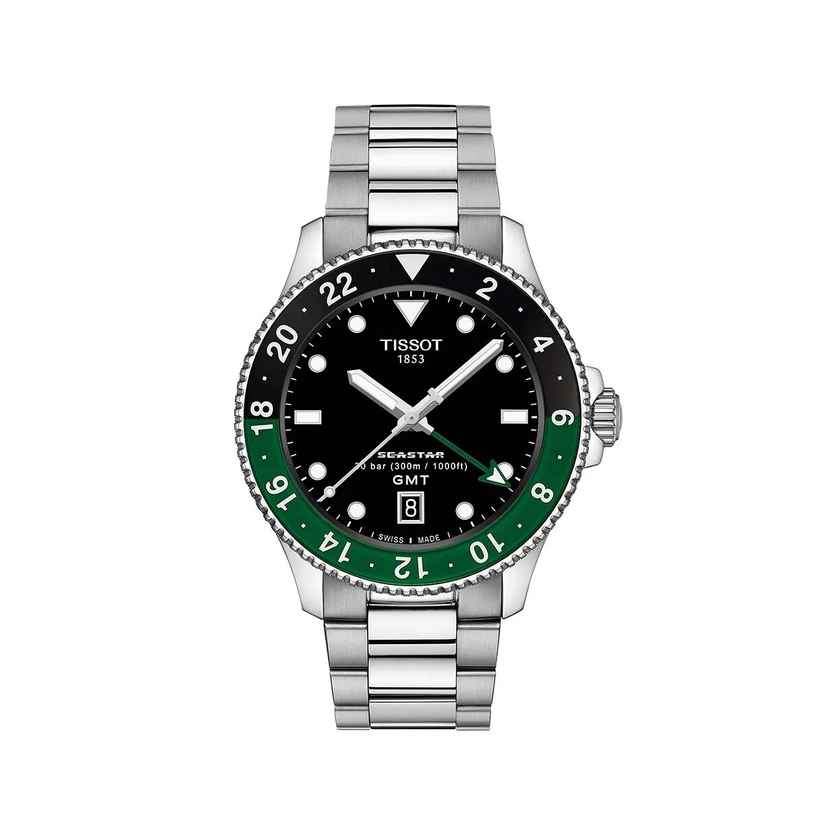 Reloj Tissot T1208521105100 Seastar 1000 Quartz Gmt Para Hombre De Acero 