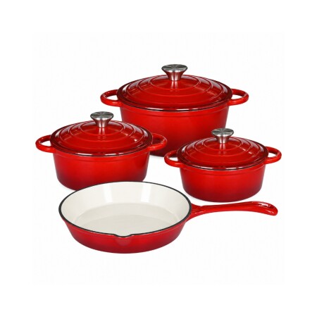 SET DE OLLAS DE HIERRO FUNDIDO FIRE KING 7 PCS ROJO SET DE OLLAS DE HIERRO FUNDIDO FIRE KING 7 PCS ROJO