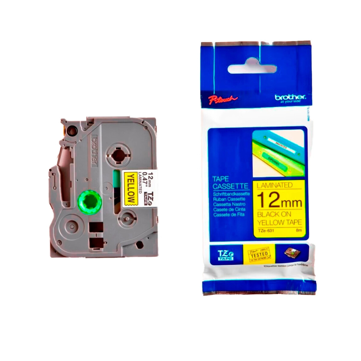 OUTLET-Cinta para Rotuladora Brother TZE-631 12mm NegroAmar 