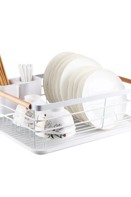 Escurridor Con Bandeja Asas De Madera Acero Inox BLANCO