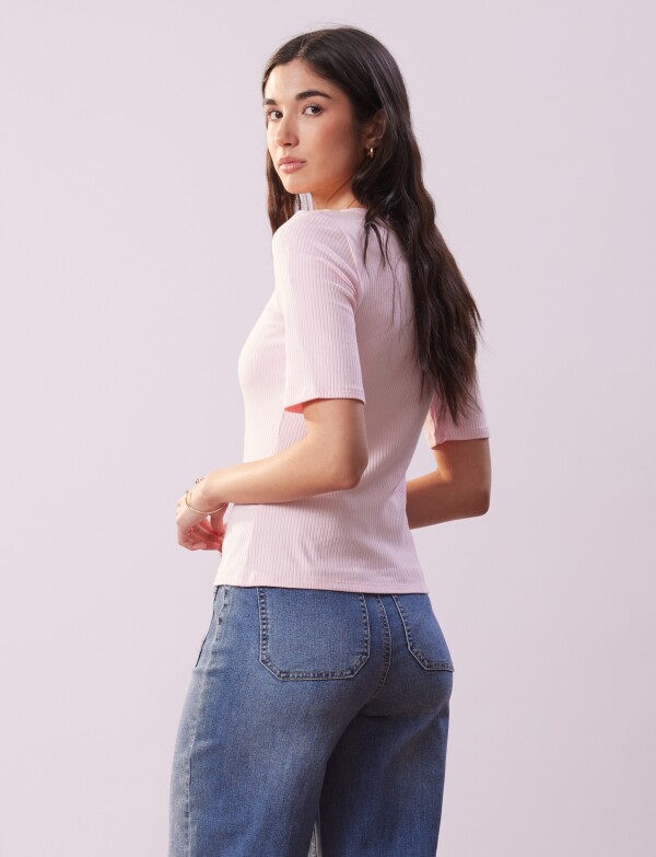 Remera Basica Ribs ROSA CLARO