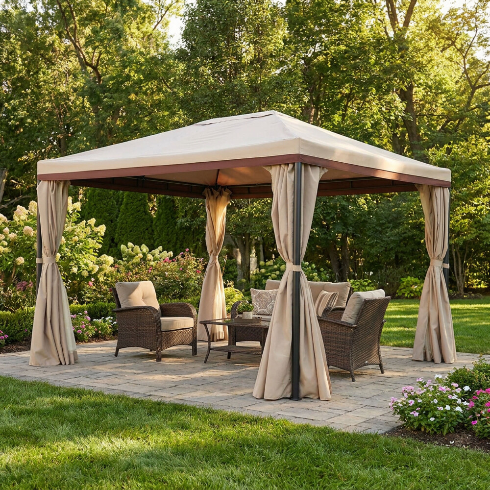 GAZEBO ACERO-Y-POLIESTER NATURAL-BEIGE ANTARES