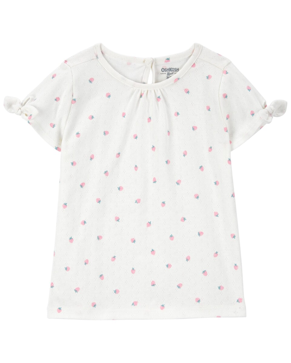 Blusa de algodón, acanalada, con lazos, diseño frutillas 