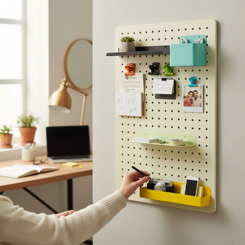 Caja cuadrada pequeña para panel perforado pegboard metálico Turquesa