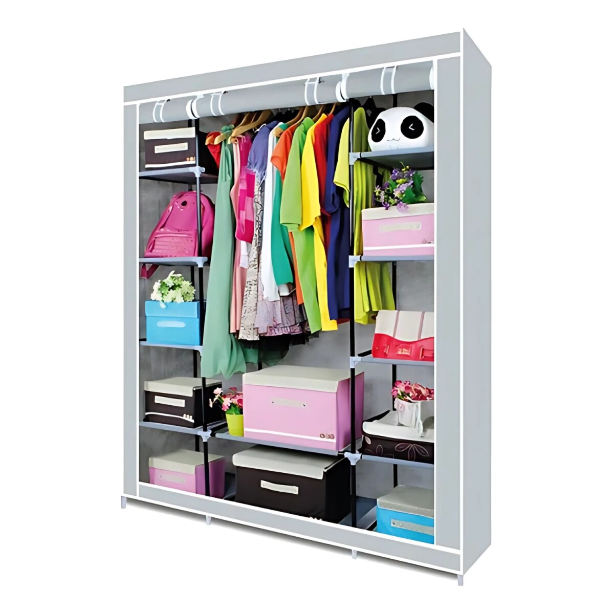 Ropero de 6 Estantes Desmontable de Caño y Tela TNT 150x45x175 - Gris Claro 