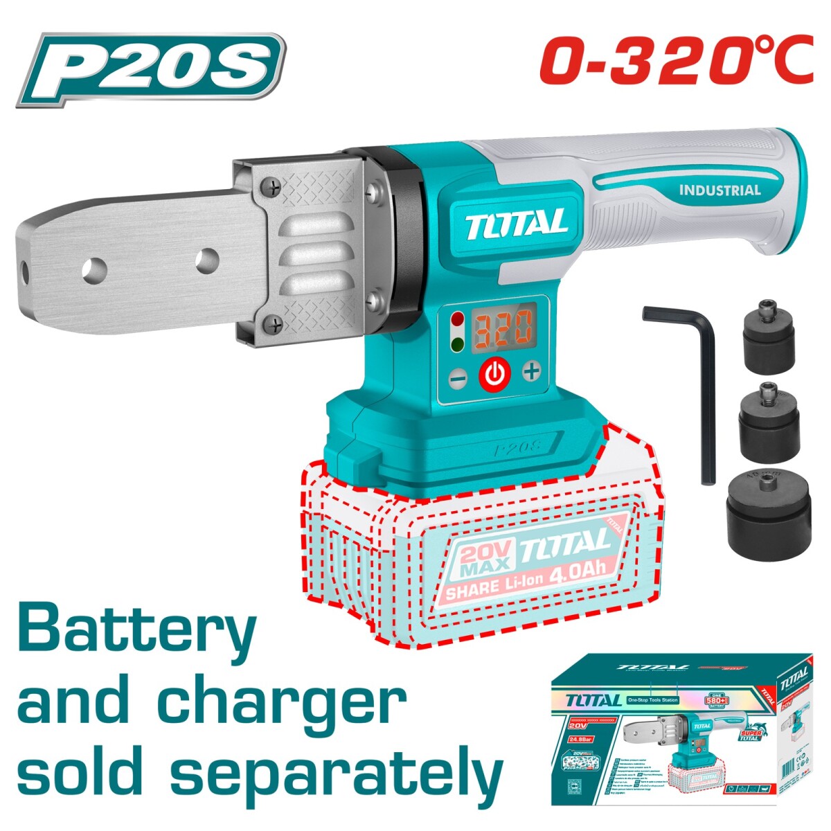 Termofusora a bateria 20v 320° 20-32mm sin bateria sin cargador total TWTLI2018 