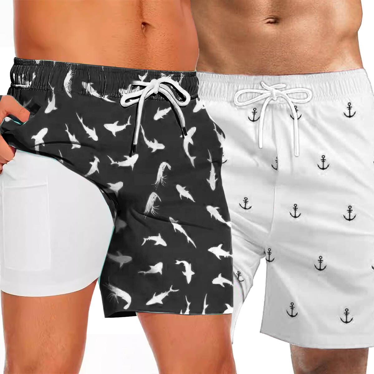 Set X2 Short Bermuda Playa Overzise Estampado Verano - Negro Blanco 