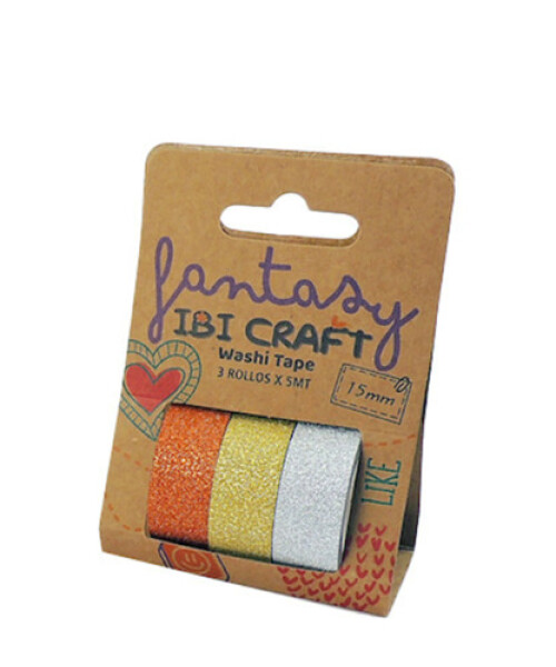 Cinta washi 1,5 cm. x 5 mts paquete x 3 BRILLANTINA