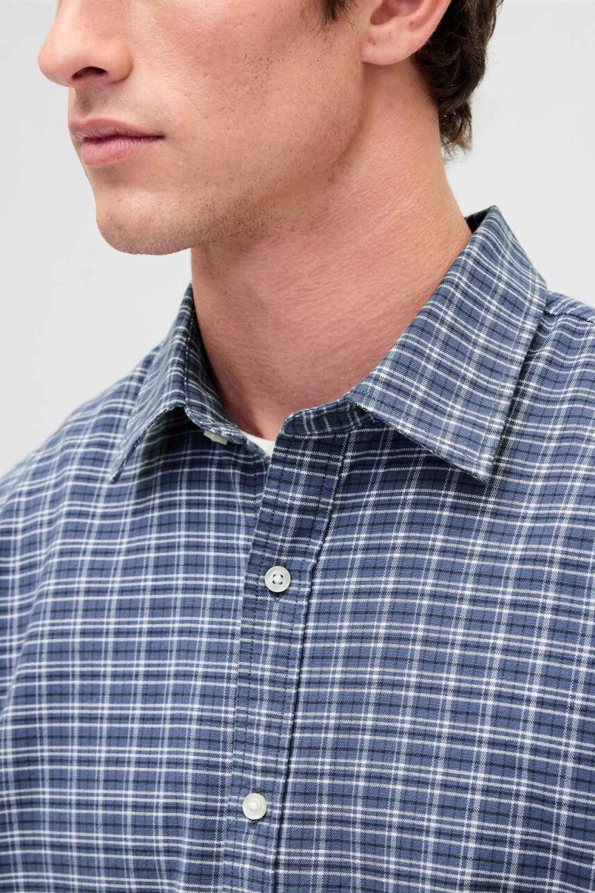 Camisa Oxford Cropped Hombre Blue Plaid