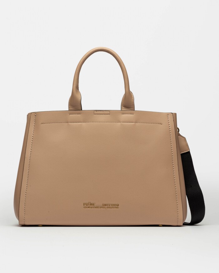 Cartera de Mano Anette Grande en Efecto Cuero Liso Natural