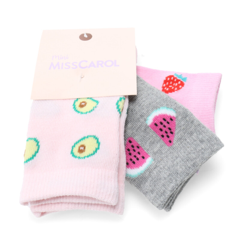 Medias de Niña MINI Miss Carol Media Fruits pack X3 Rosado Claro / Gris / Rosado