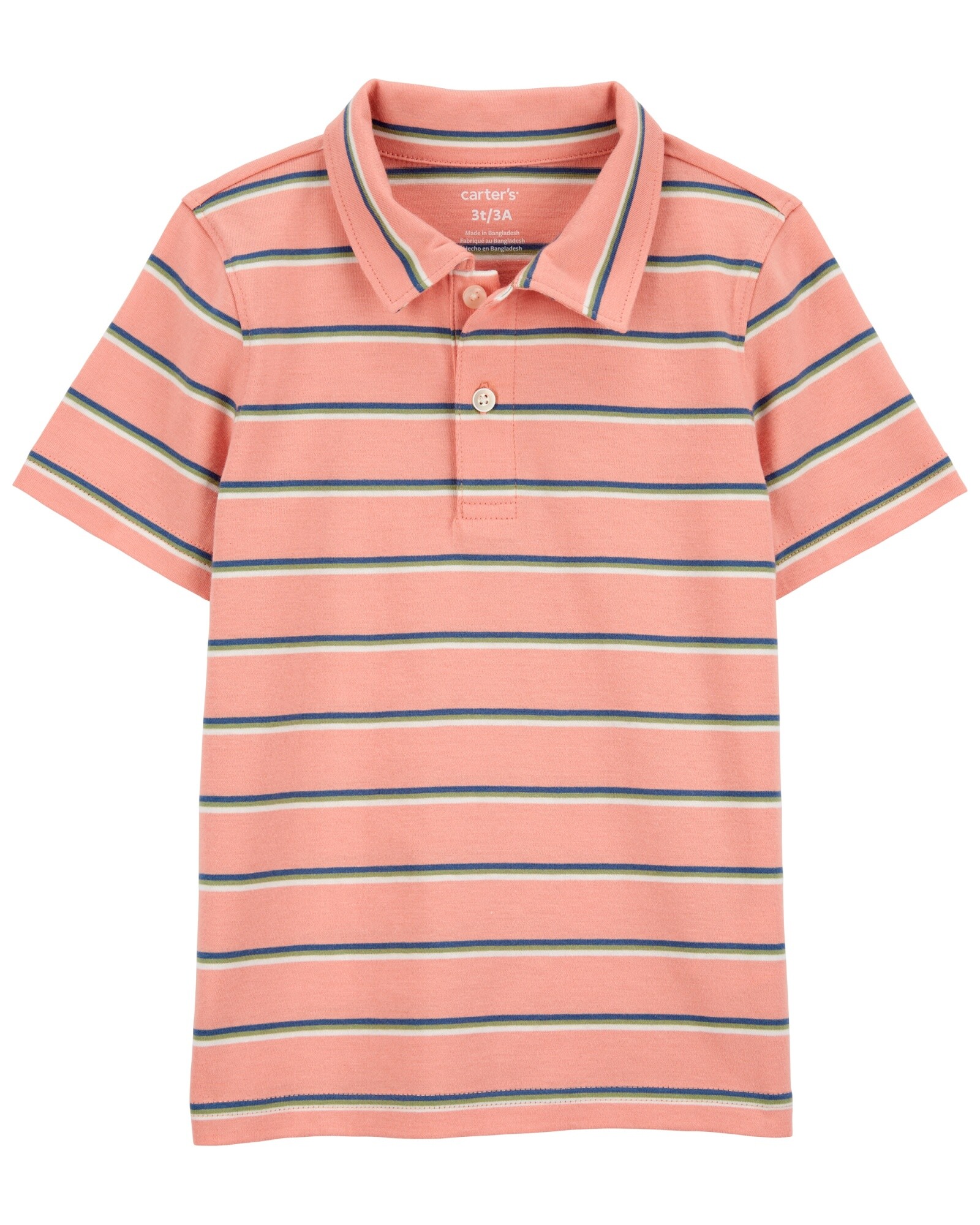 Remera polo de algodón, manga corta, diseño a rayas Sin color