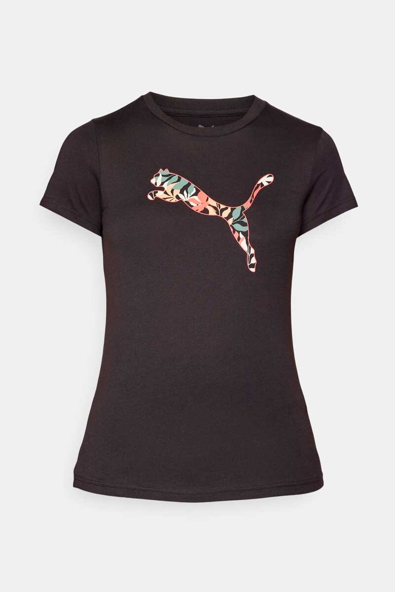 BUZO PUMA MC GRAPHICS FLORAL CAT LOGO TEE Negro