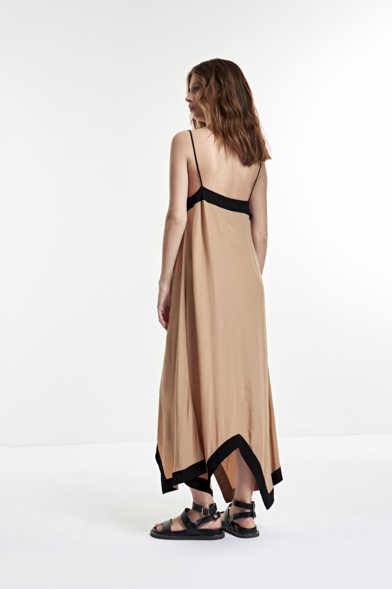Maxi vestido bicolor tostado