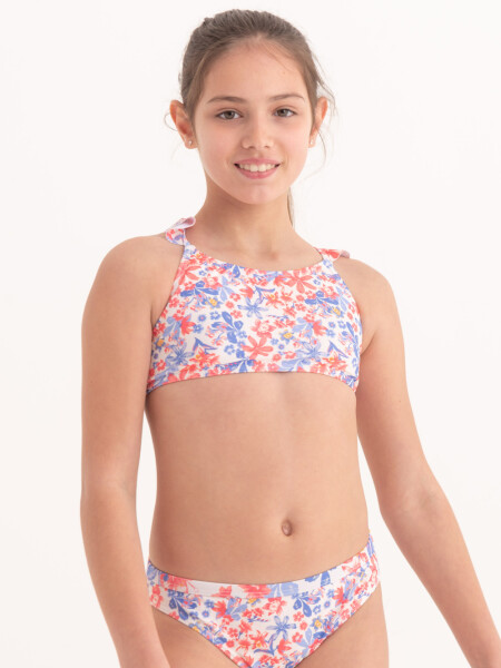 Bombacha bikini con volados Flores Crema