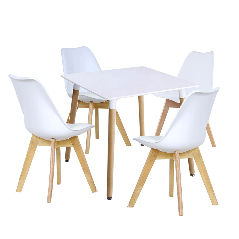 Juego mesa Eames cuadrada + 4 sillas acolchonadas BLANCO