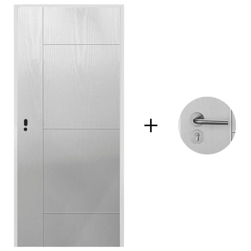 Puerta Desarmada Interior en MDF con Marco y Cerradura Lumax Blanca tramada Diseño Ankara Herraje Plateado