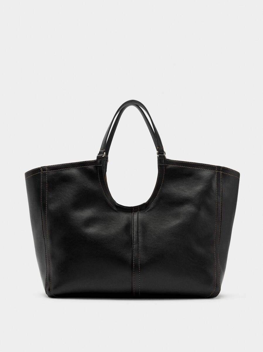 Bolso Shopper Liso Con Bolsa - negro 