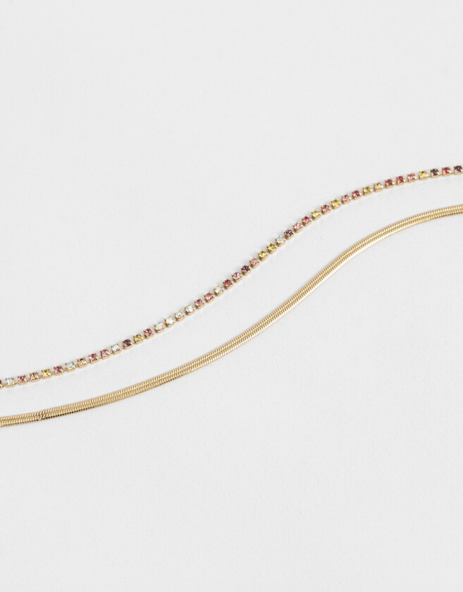 Collares Cortos Con strass Collar Corto Doble Con Strass - Dorado