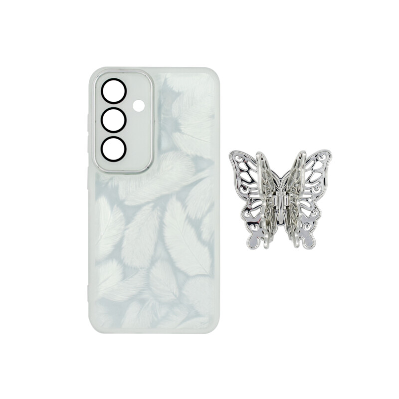 Protector para Samsung Galaxy S24 plumas con mariposa Protector Para Samsung Galaxy S24 Plumas Con Mariposa
