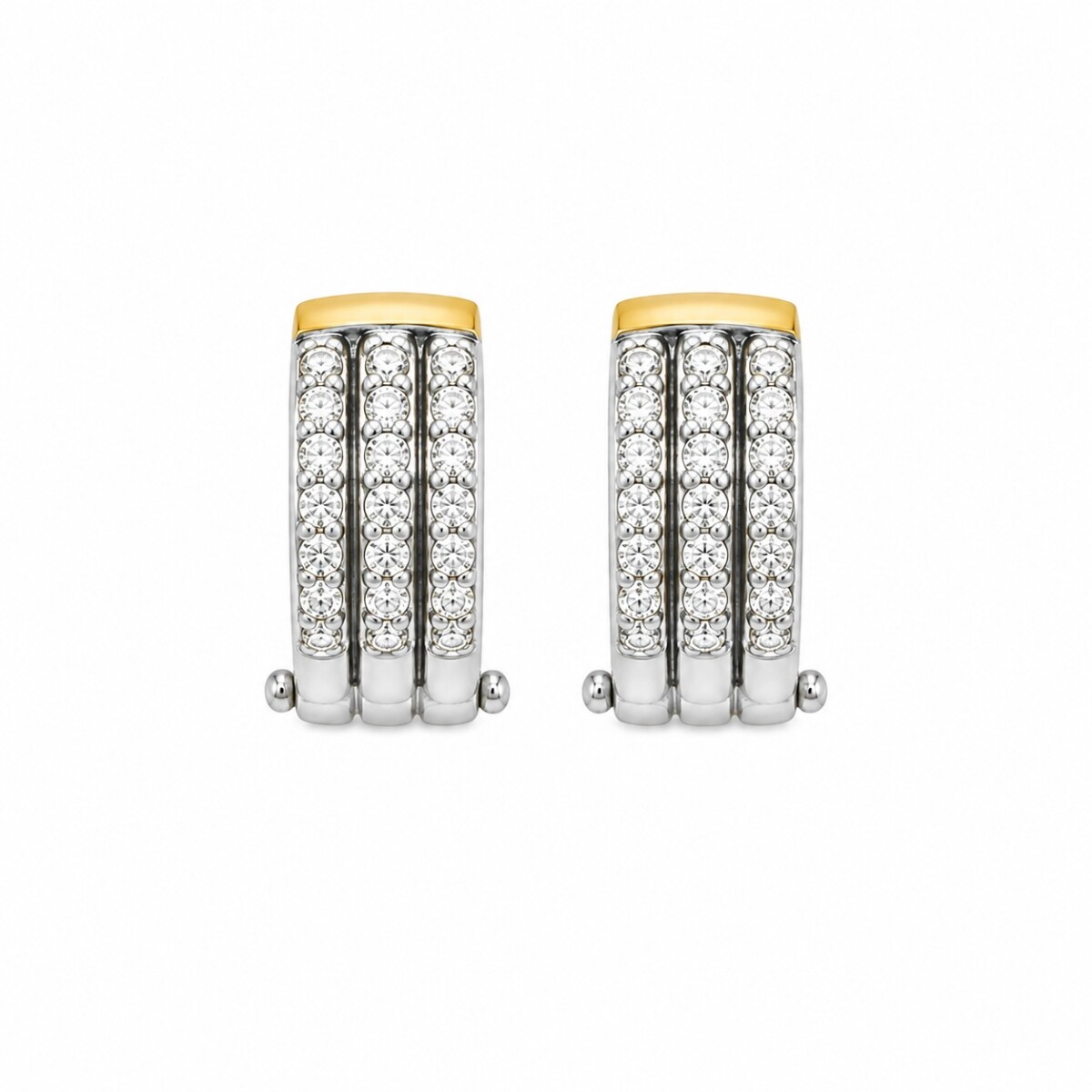 Caravanas Aro Triple Línea con Zirconias- Plata y Oro CA8459 - conpiedra 