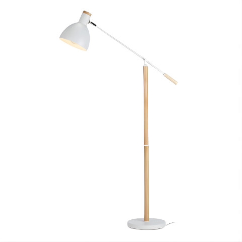 Lampara De Pie Moderna Metal Madera Minimalista 158Cm Color Blanco