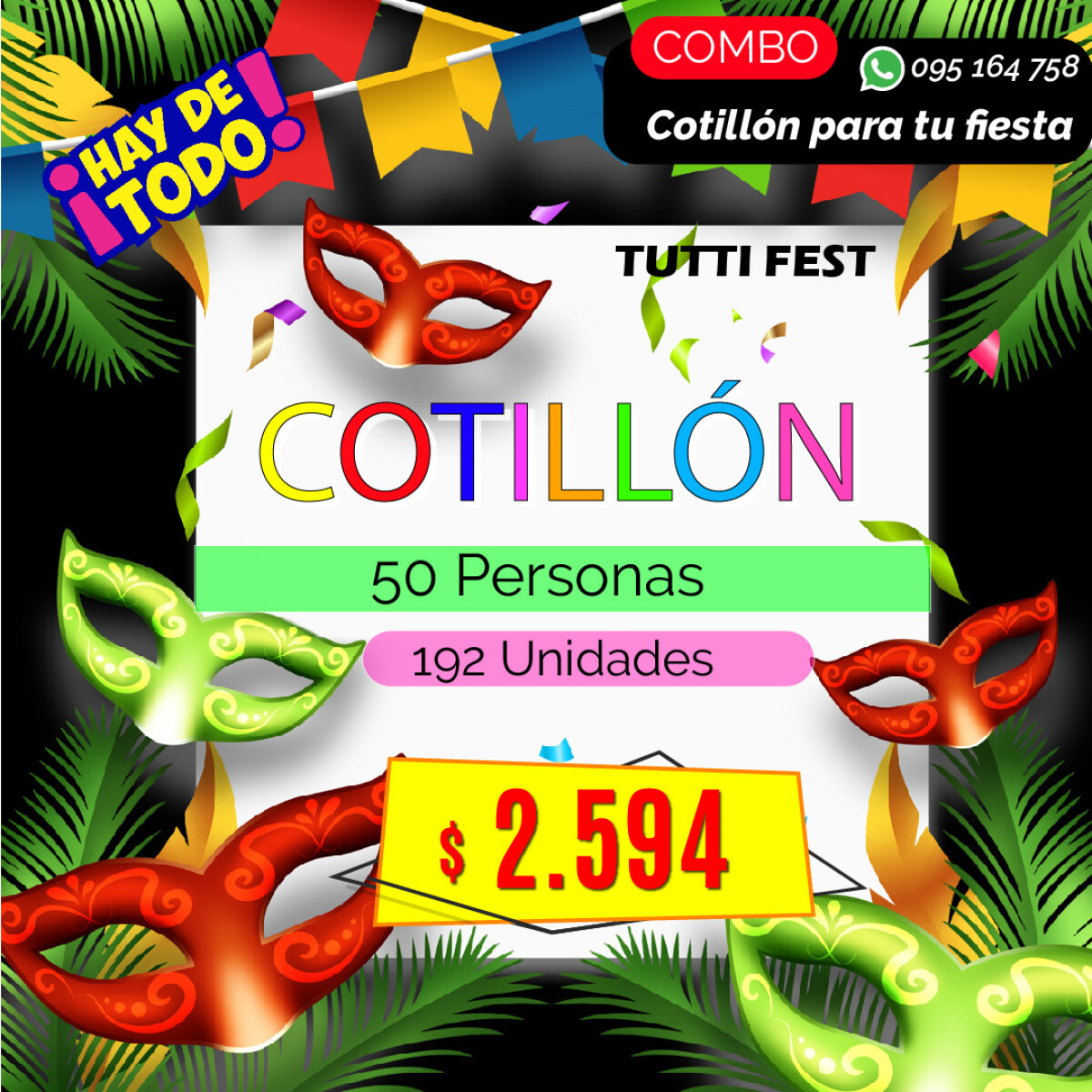 Cotillon Tutti Fest Para 50 Personas 192 Unidades 