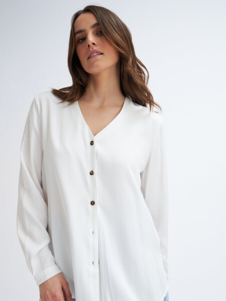 Blusa manga larga escote en v Blanco
