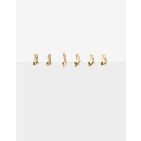 Set De Argollas Cuadradas Cubic Zirconia Dorado