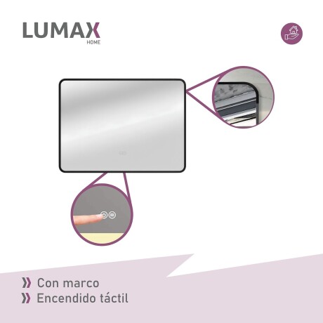 Espejo Horizontal Lumax c/marco desempañador y luz 120x70cm Negro