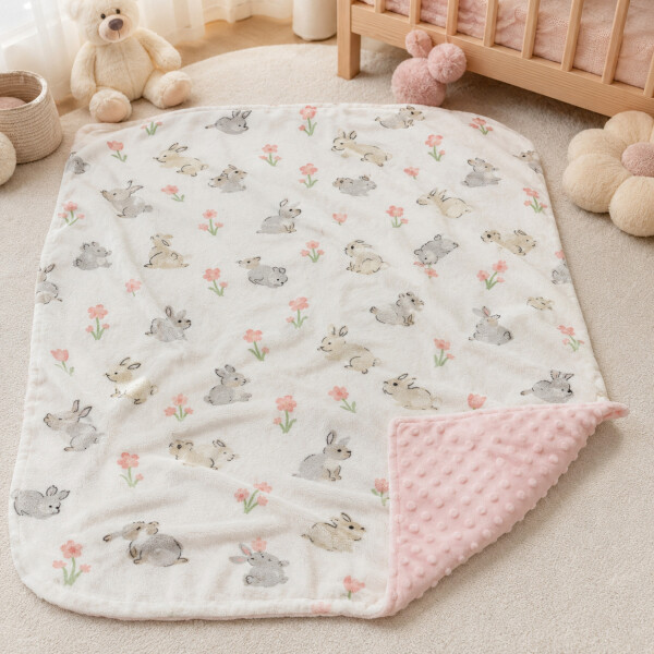 Manta Para Bebé 102 x 76 cm Animales Del Bosque Minky Rosa 1