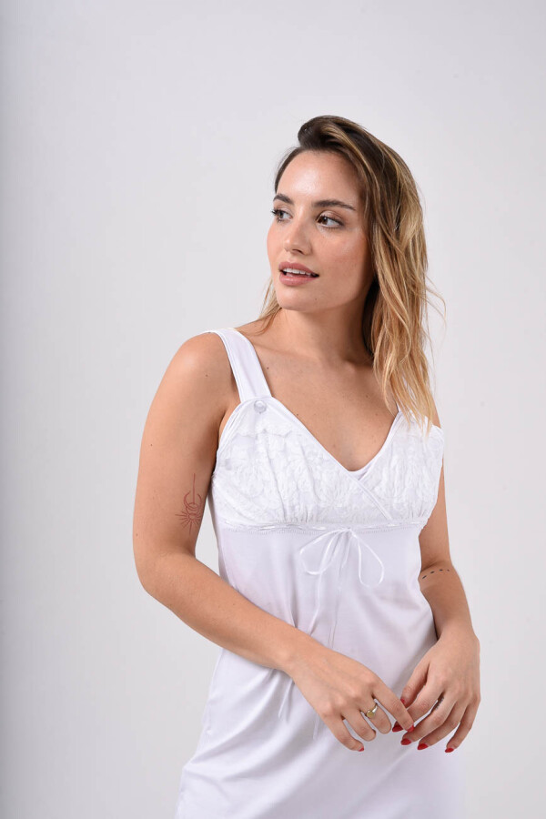 Camisón Maternal con Encaje Blanco