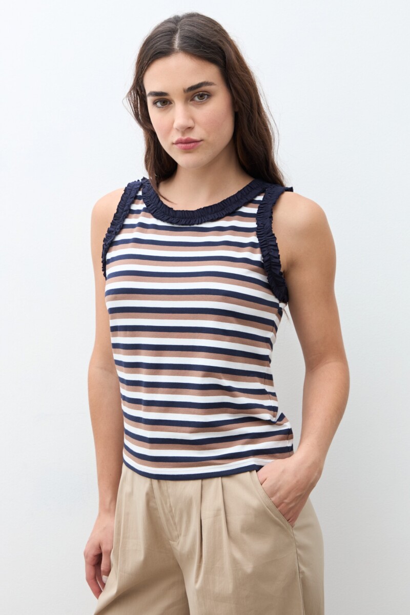 Top rayado con volados azul marino