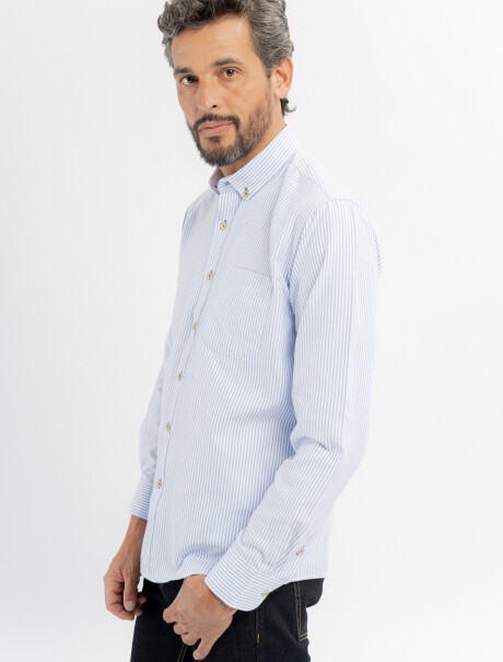 Camisa m/l oxford rayada celeste