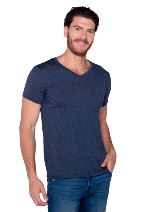 Camiseta jaspe escote en v Azul Marino