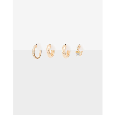 Set De Aros Argolla Metal Y Strass Dorado