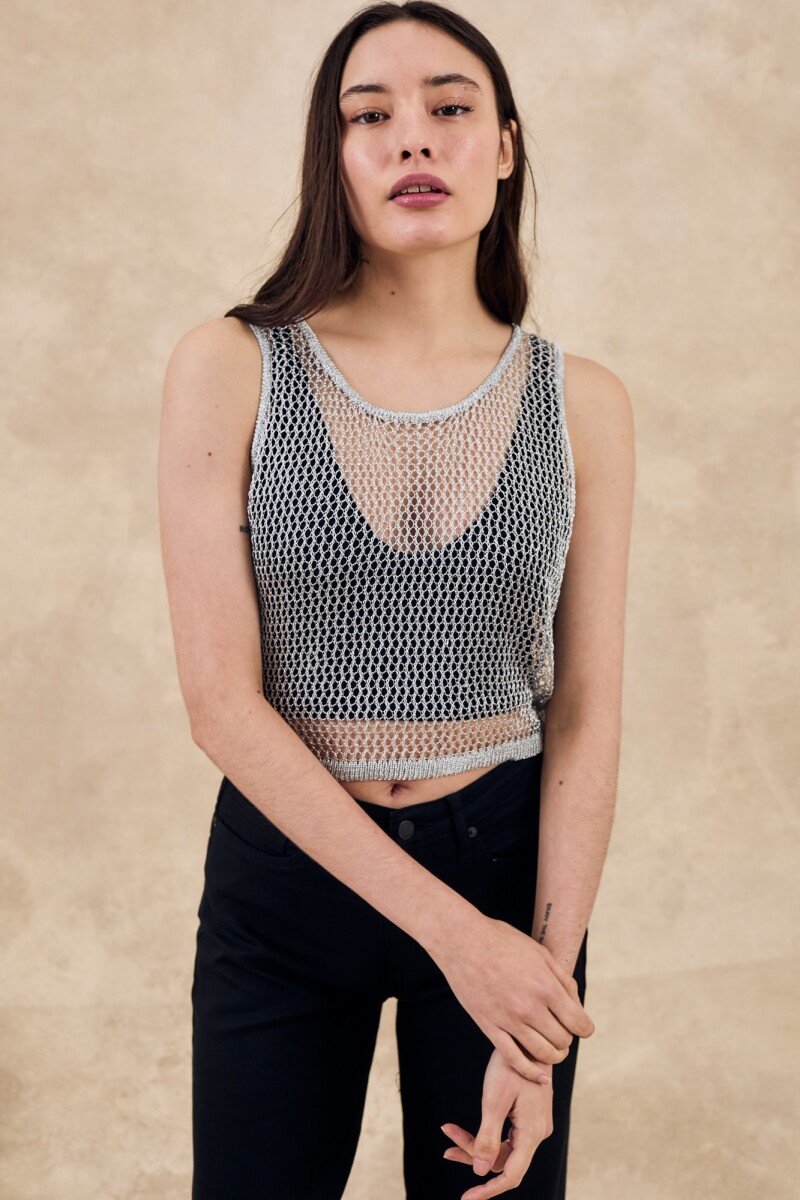 Top Red Metalizado Plata