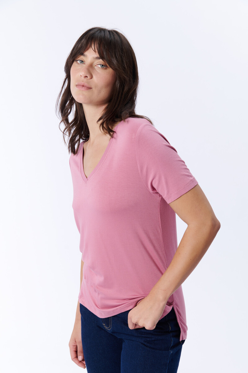 Remera Manga Corta Escote - Rosa 